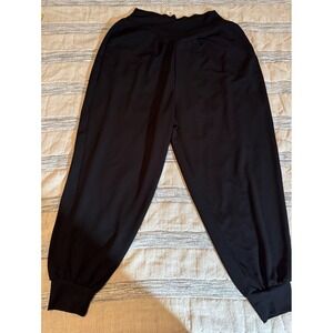 Yogalicious Womens Black Waffle Knit Crossover Waist Jogger Pants Size M